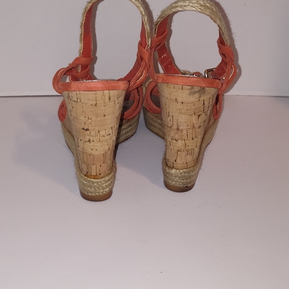 White House Black Market Juniper Leather/Cork Wedges Orange 6 1/2 Women's - Picture 4 of 9